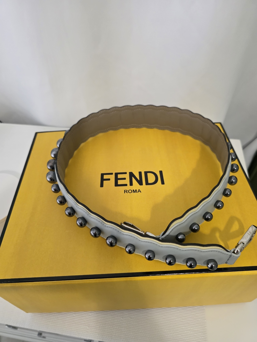Fendi Gray Studded Leather Strap - Men Accessories